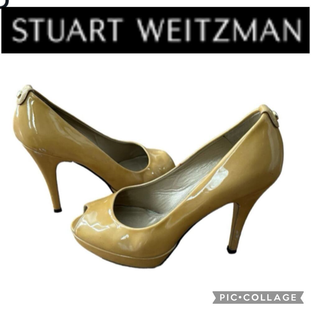 Stuart Weitzman Peep Toe Genuine Patent Leather Platform Heels 4.5” Size 7